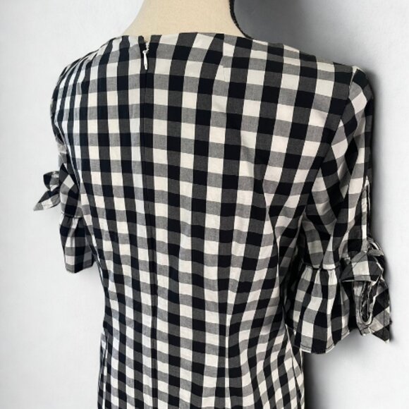 J.Crew NWOT Gingham Bow & Ruffle-Sleeve Dress XS - Black & White Checkers - New - Picture 4 of 7